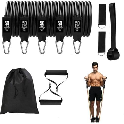 11pcs Fitness Black Resistance Bands Set Elastic Tube Pull Rope with Hook for Men Women Home Workout Arm Body Strength Trainer