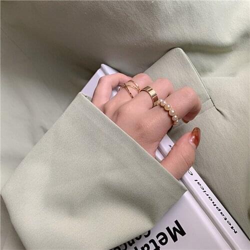 Pearls Rings 4 Piece Sets Vintage Geometric Metal Creative Irregular Charm Fashion Jewelry For Women 2021 Accessories Wholesale