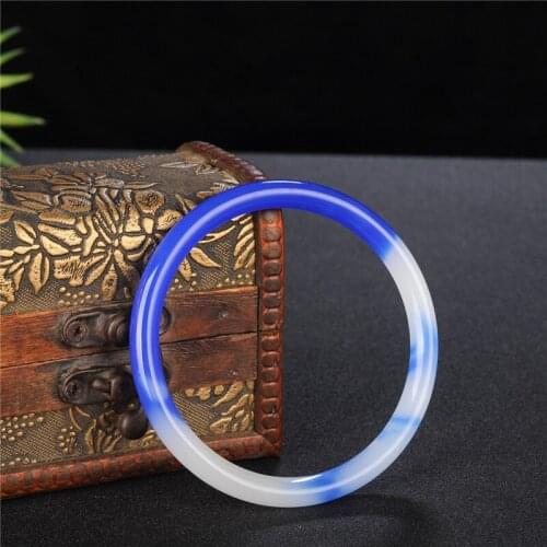 Natural Blue White Jade Bangle Bracelet Charm Jadeite Jewelry Fashion Accessories for Men Women Gifts 54-62mm