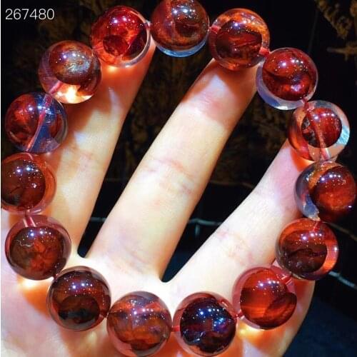 Natural Red Limonite Phantom Quartz Bracelet 14mm Rare Stretch Clear Round Beads For Women Men Jewelry AAAAA