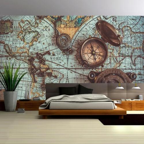 Custom Wallpaper 3D Vintage World Map Pocket Watch Photo Wall Mural Restaurant Cafe Study Backgruond Wall Decor Papel De Parede