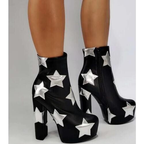 SHOFOO shoes,Beautiful boots, PU, about 4.5cm platform, 14.5cm high heel boots, ankle boots, banquet shoes. SIZE:34-45