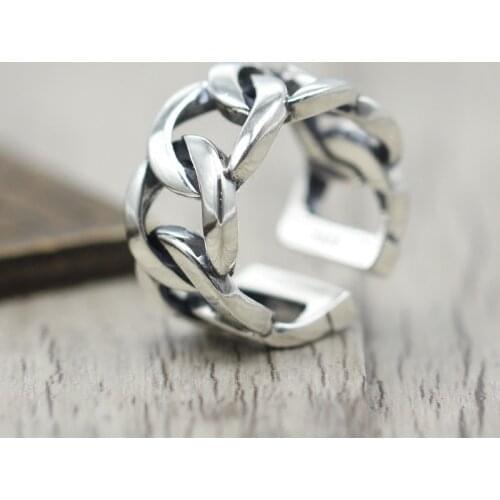 Personality Simple Knit Lovers Open Ring Ring Vintage Generous Hollow Thai Silver Ring Sterling Silver 925 Make Jewelry