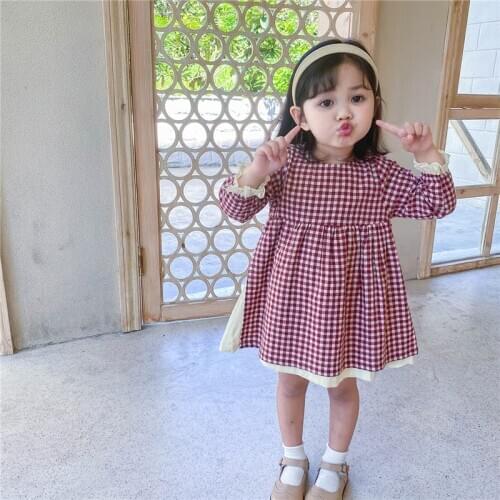 2021 Spring New Arrival Toddler Girls Plaid Dress Long Sleeve O-neck Princess Dress Girls A-line Dress Kids Clothes For 1-7Yrs