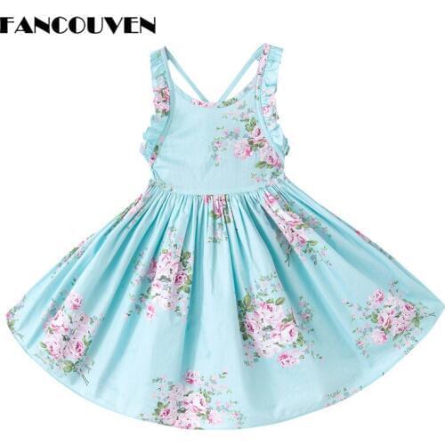 Girls Dresses,Summer Beach Style Floral Print Cotton Dresses,Girls Dresses For Party and Wedding