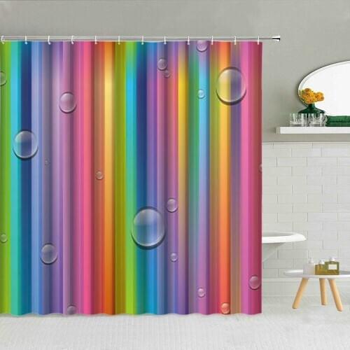 Rainbow Stripe White Bubble Pattern Shower Curtain Colorful Geometric Texture Bathroom Decor Accessories Waterproof Curtains