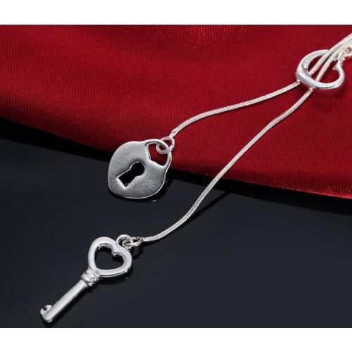 Special offer 925 Sterling Silver Fashion brand Heart lock key Necklace For Women luxury Wedding party Jewelry Christmas gifts
