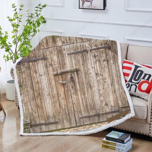 Old Weathered Wooden Barn Door Throw Blanket Print on Demand Sherpa Blankets for Sofa Customized DIY Plush Thin Quilt
