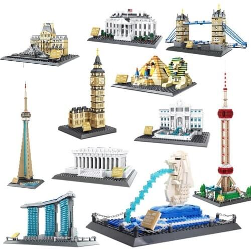 Creator Building Block World Famous Architecture Lincoln Memorial Pyramid Louvre White House Big Ben Educational Bricks Toy