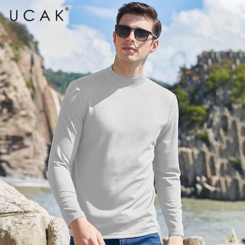 UCAK Brand Tops Spring New Arrivals High Quality Cashmere Casual Solid Color O-Neck Long Sleeves Mens T-Shirt Homme U5357