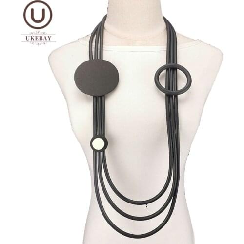 UKEBAY Big Pendant Necklaces Women Goth Rubber Necklace Handmade Original Jewelry Festival Gift Mom White Wood Bead Accessories