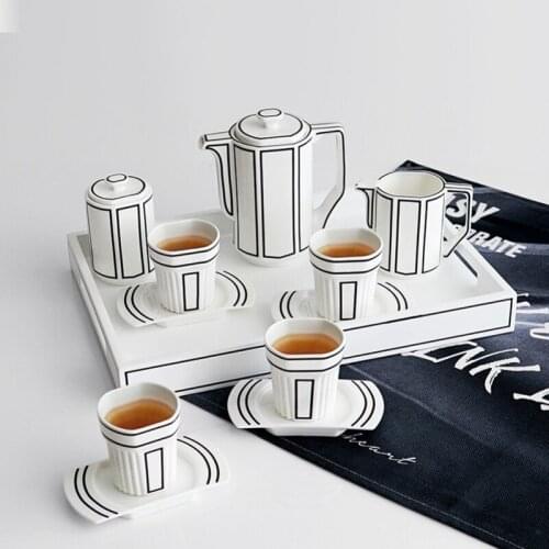 High Quality Bone China Tea Set Handmade Home High-end Ceramic Creative Bone China Coffee Set Cup Pot with Tray