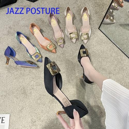 Women Pumps Brand Female High Heels Two Piece Colorful Metal Decoration Fashion Women Shoes Pointed Toe Casual Shoes z597