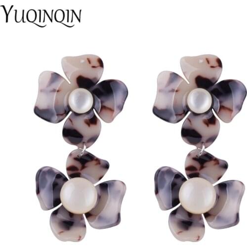 Vintage Elegant Acetic Acid Acrylic Flowers Long Earrings for Women Acetate Resin Big Earings For Girls Fashion Jewelry Brincos