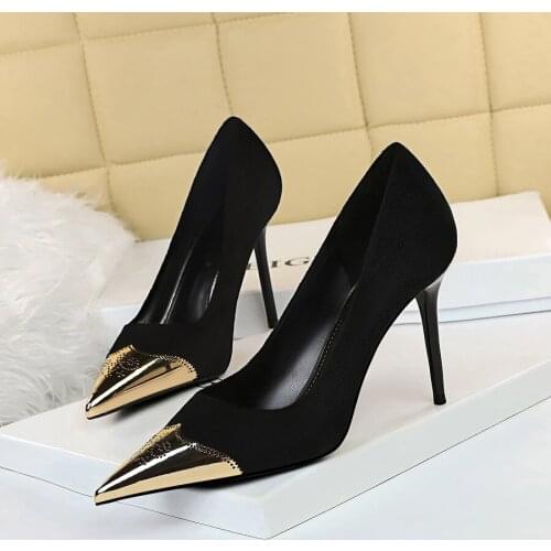 2021 New Pointed Toe Fashion Party Shoes Shallow High Heels Women Shoes Show Thin 3 Colors Sexy Metal toe Cut-Outs Women Pumps