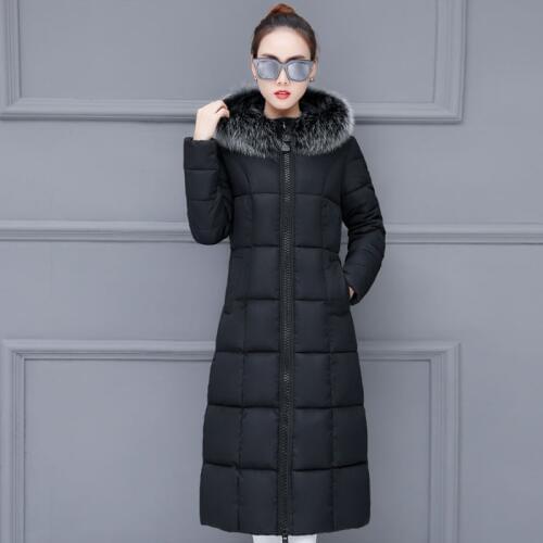 2019 winter new Casual Thicken Cotton Coats women fashion Slim Hooded Long section jacket black Keep warm Cotton jacket women