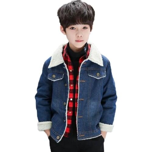 Winter Denim Jacket For Boy New 2021 Korean Version Coat Jean Thicken Lamb Wool Keep Warm Casual Slim Childrens Clothing