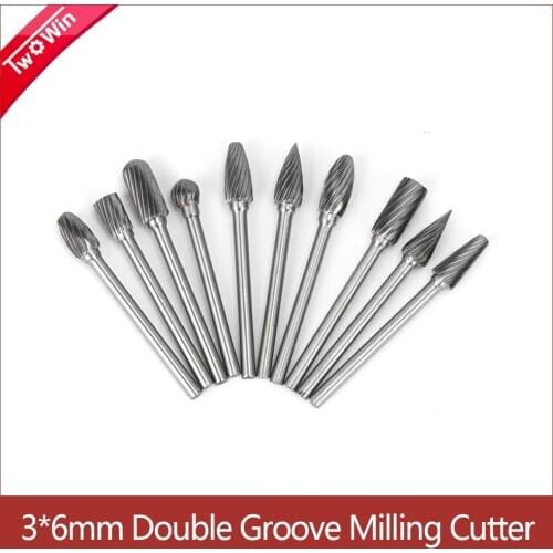 10pcs 3.175mm Shank Tungsten Carbide Milling Cutter 3*6mm Rotary Tool Burr Double Groove Electric Grinding Cutter Drill for CNC