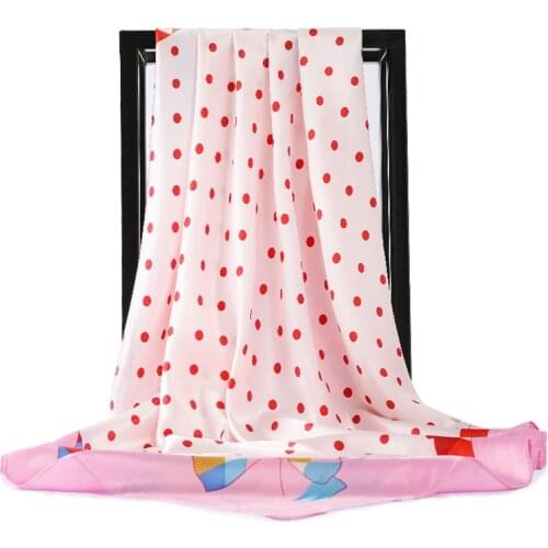 2021 Fashion Dot Print Hair Scarf For Women Square Shawls Silk Satin Hijab Scarfs Red 90*90cm Luxury Kerchief Scarves For Ladies