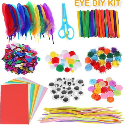 252pcs/set Kids Art Craft Supplies Kits Colorful Plush Stick Pompoms DIY Handmade Crafts Creative Interest Devoloping Puzzle Toy