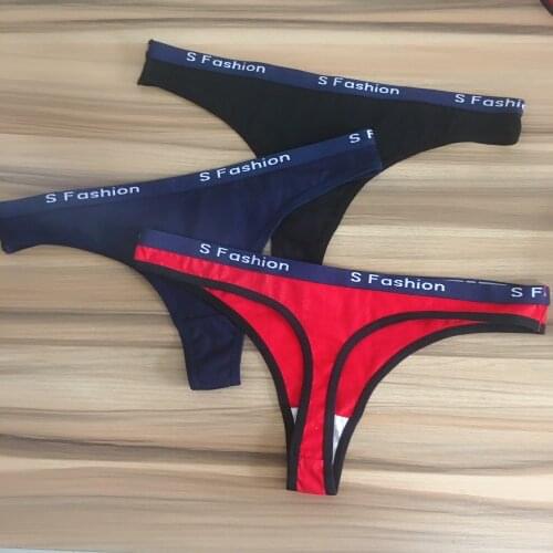 3 Pieces Cotton Panties Women Sexy G-String Briefs Lingerie Low Waist Woman Thong T-back Female Underwear Letter Culotte Femme