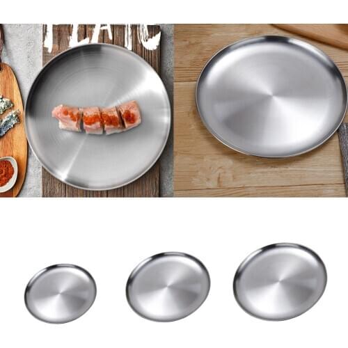 3x Stainless Steel Dinner Plate Coffee Tea Breakfast Platter 14+17+20cm