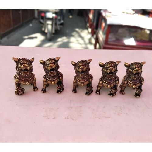 5 small-scale Lion Statuary Foo Dog geomantic omen decorate Lucky Beast by copper