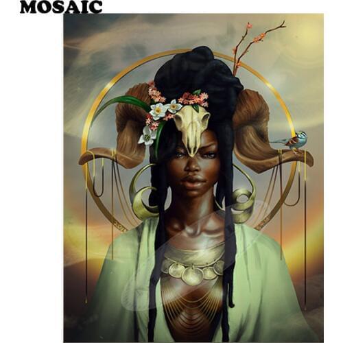 Full Diamond Embroidery,ARIES Zodiac,African woman,5Diy Diamond Painting Cross Stitch Kits 5D Diamond Mosaic Crafts,Home Decor