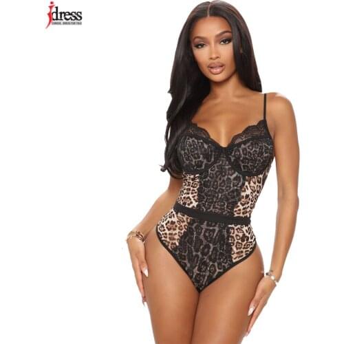 IDress Leopard Print Bodysuit Sexy Hollow Bodycon Jumpsuit Fashion Clothes Slim Lace Party Club Rompers and Jumpsuits for Women