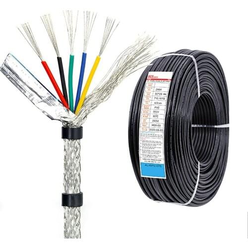 Black UL2464 Al Aluminum Foil Braided Shielded Wire 22 24 26AWG Multi-Core 2/3/4/5/6/8Cores Tinned Copper