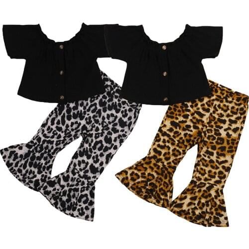 New Baby Short Sleeve + Flared Pants, Leopard Print, Ruffle Decoration Tight Version Summer Clothing