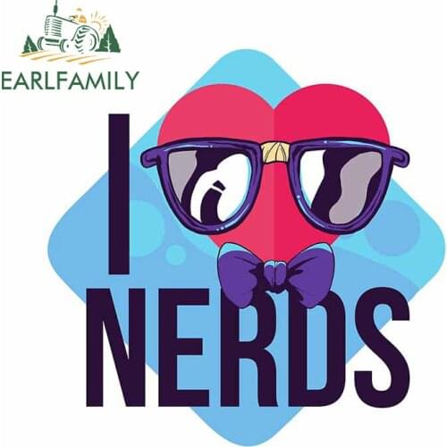 EARLFAMILY 13cm x 12.6cm Car Sticker for Love Nerds Car Assessoires Personality Cartoon Decal Scratch-Proof Sunscreen Decoration