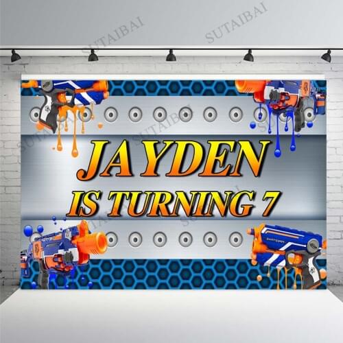 Custom Nerf Gun Photography Backdrop Kids Birthday Party Decor Background Blue Water Gun Toy Vinyl Photo Studio Banner Props