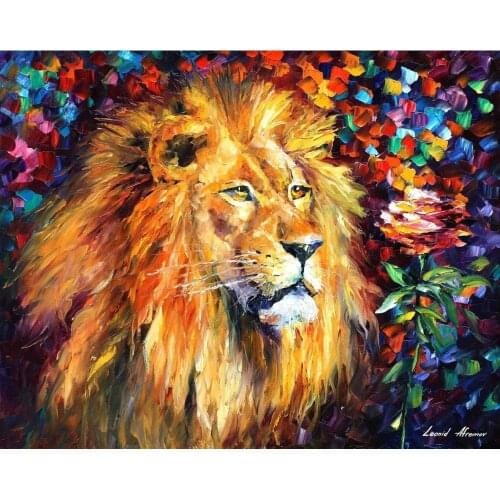 Wall art Lion portrait oil paintings Hand painted abstract animal canvas painting reproduction modern colorful artwork Home deco