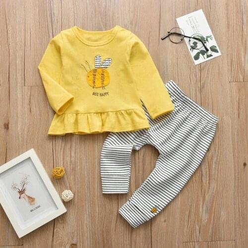 Newborn Infant Baby Girl Bee Pattern Clothes Set Cotton Long sleeve Tops and Casual Pants Toddler Clothing Outfits