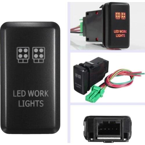 12V Red LED Work Lights Push Button Switch For Toyota Fortuner Hilux Tacoma 2005-2011