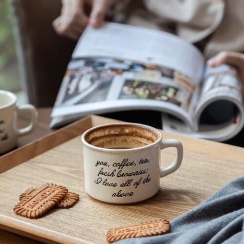 Creative Design Classical Frence Style Coffee Mugs 230ml Ceramic Letter Pattern Ins Hot Water Milk Tea Cups Noridc Style