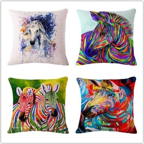 Fashion Colorful Horse Printed Modern Minimalist Linen Cotton Cushion For Sofa Home Decorative Pillow Throw Almofadas Cojines