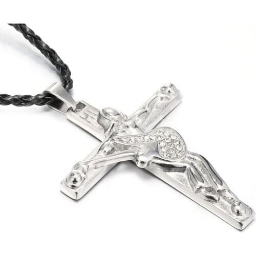 Christian Cross Mens Pendant Necklace Fashion Hip Hop Rock Guitar Jesus Necklace Antique Jewelry Accessories