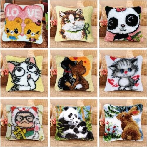Prajna Cartoon Cats Latch Hook Rug Canvas Knitted Cushion Embroidery Crocheting Latch Hook Kit Cross Stitch Fomiaran Needlework