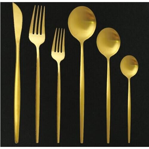Gold Matte Dinnerware Cutlery Set 36Pcs Western Stainless Steel Tableware Home Spoon Fork Knife Set Dishwasher safe