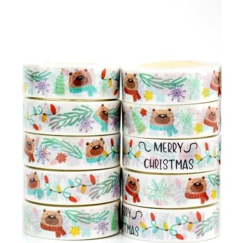 NEW 10pcs/Lot Decorative Bear Snowflake Christmas Washi Tapes for Bullet Journal Adhesive Masking Tape Cute Stationery