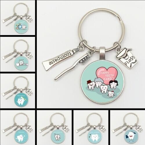 New Fashion Personalized Dentist Dental Glass Keychain Dental Assistant Gift Dental Care Jewelry Keychain Crafts