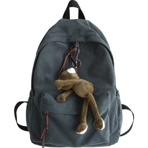 Solid Color Classics Womens Backpack Female Casual Fashion Pendant Backpack Simple Shoulder Backpack For Teenager Girls