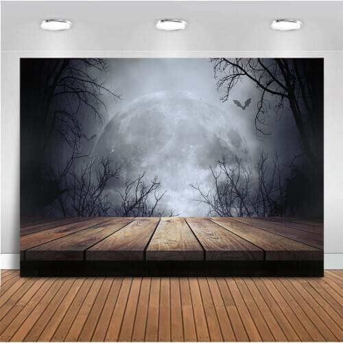 Autumn Night Photo Backdrops Forest Moon Bat Watercolor Dark Mood Banner Decoration Photography Backdrops Studio Shoots