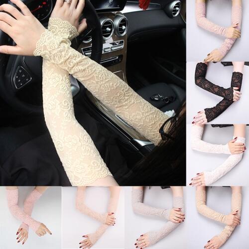 Women Sexy Long Lace Gloves Sunscreen Lace Arm Sleeve Lady Fingerless Gloves Summer Elastic Sleeve Mittens Driving Gloves