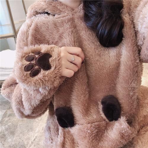 Plush Pajamas Womens Autumn and Winter Thickened Coral Velvet Students Cute Cartoon Plus Warm Home Wear Winter Suit Sleepwear