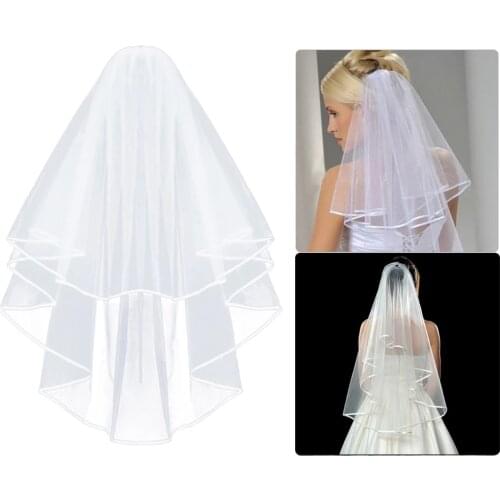 Appealing Wedding Veil Bridal Tulle Veils with Comb Lace Ribbon Edge White Ivory 2023