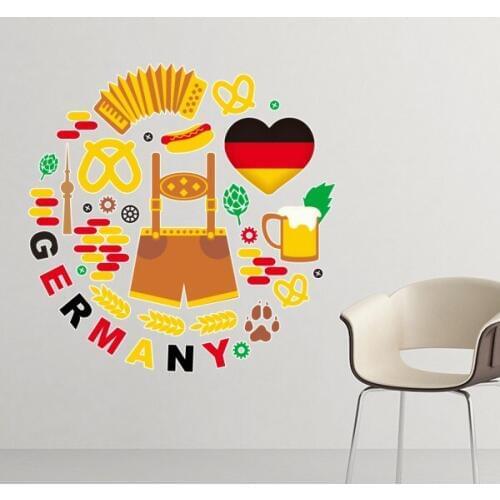 Germany Customs Landmark Flag Diet Clothing Culture Illustration Pattern Removable Wall Sticker Decals Wallpaper for Room Decal