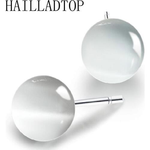Fashion Silver Plated Earrings Created Cat Eye Opal Ear Stud Earrings for Women Natural Stone Ear Jewelry Simple Ball Round Cat